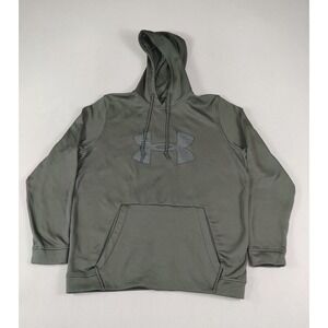 Under Armour‎ ColdGear Hoodie Mens Large Olive Green Loose Big Logo Sweatshirt